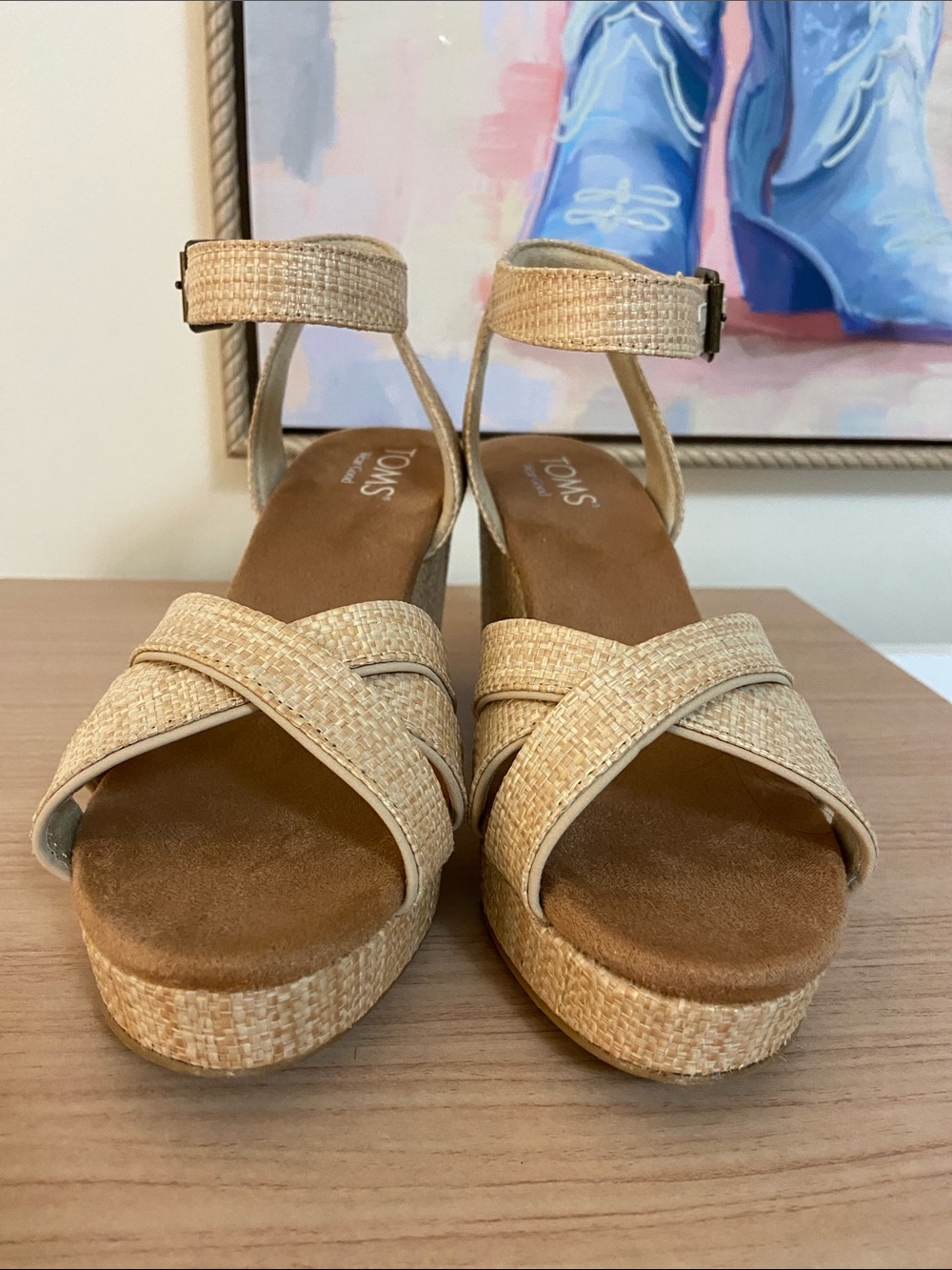 TOMS Majorca Platform Sandal Beige Raffia - Picture 2 of 8